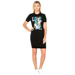 Love Moschino Graphic Sweatshirt Dress Black Floral Logo Tunic Mini Dress Size 4